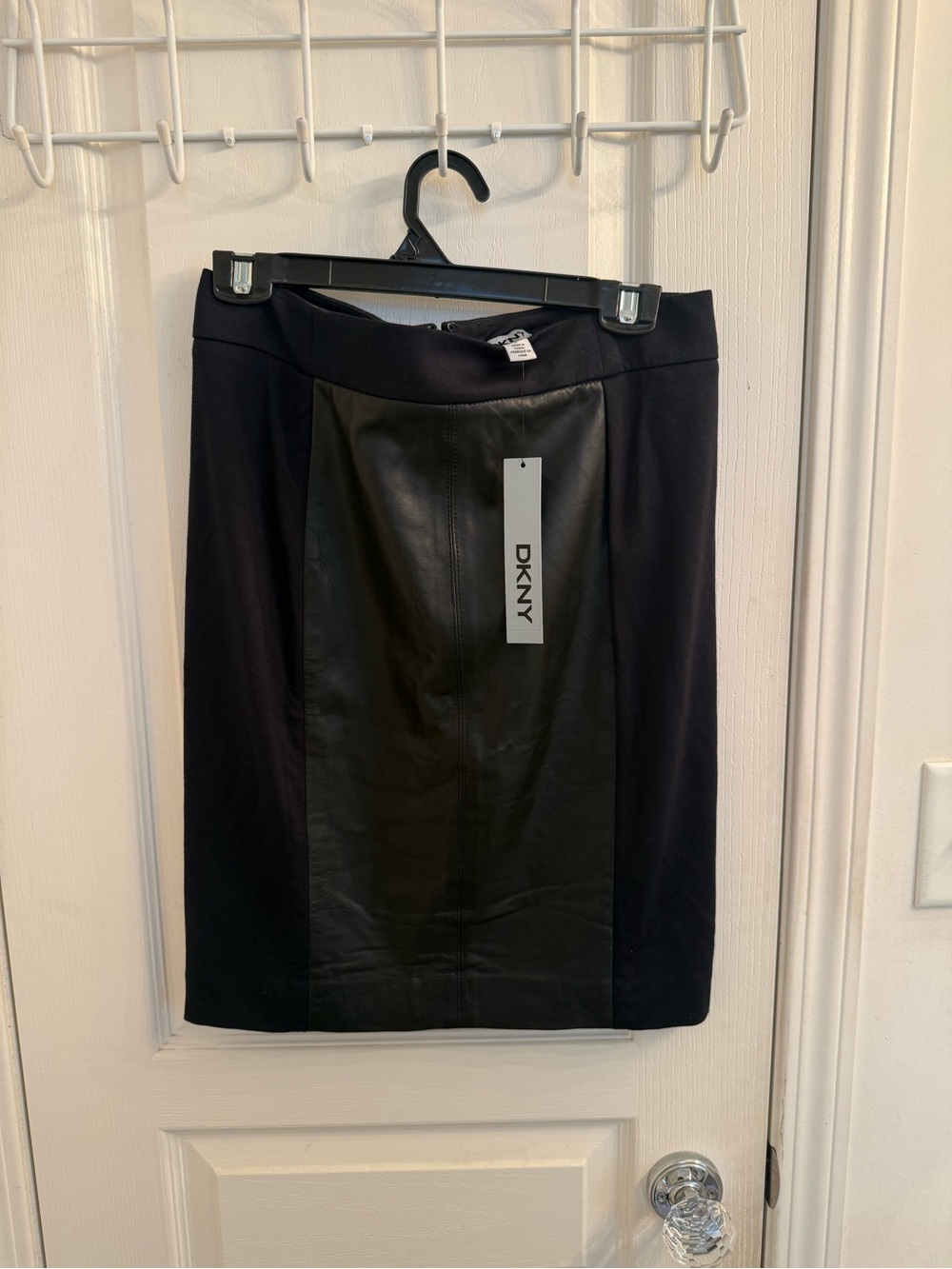 DKNY Black Pencil Skirt with Faux Leather Center Panel